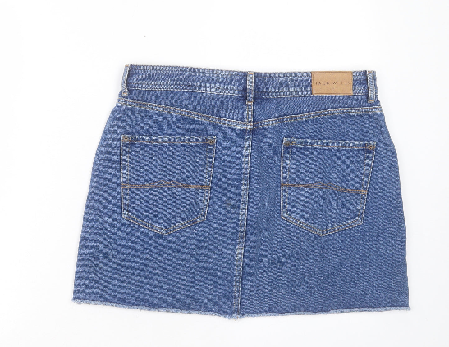 Jack Wills Womens Blue Cotton A-Line Skirt Size 12 Button