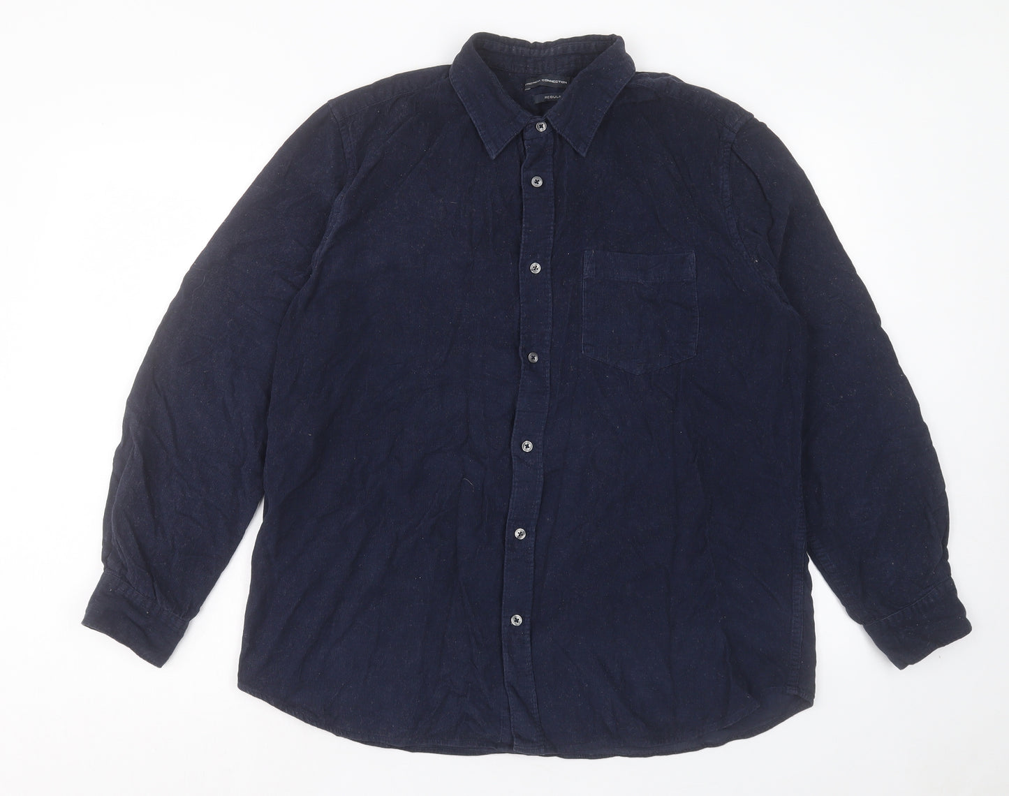 French Connection Mens Blue Cotton Button-Up Size XL Collared Button - Pocket Detail