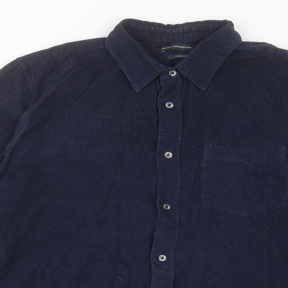 French Connection Mens Blue Cotton Button-Up Size XL Collared Button - Pocket Detail