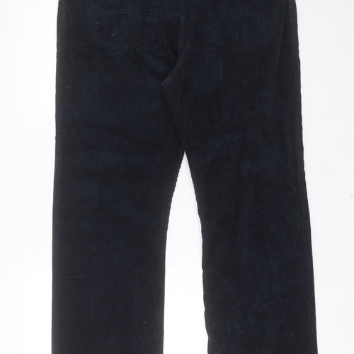 Marks and Spencer Mens Blue Cotton Trousers Size 36 in L31 in Regular Button