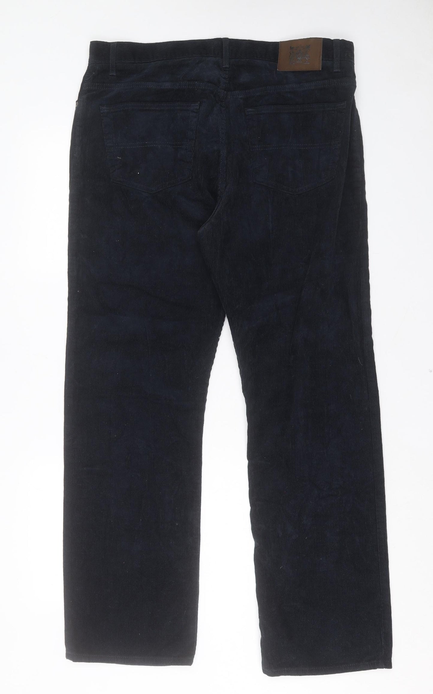 Marks and Spencer Mens Blue Cotton Trousers Size 36 in L31 in Regular Button