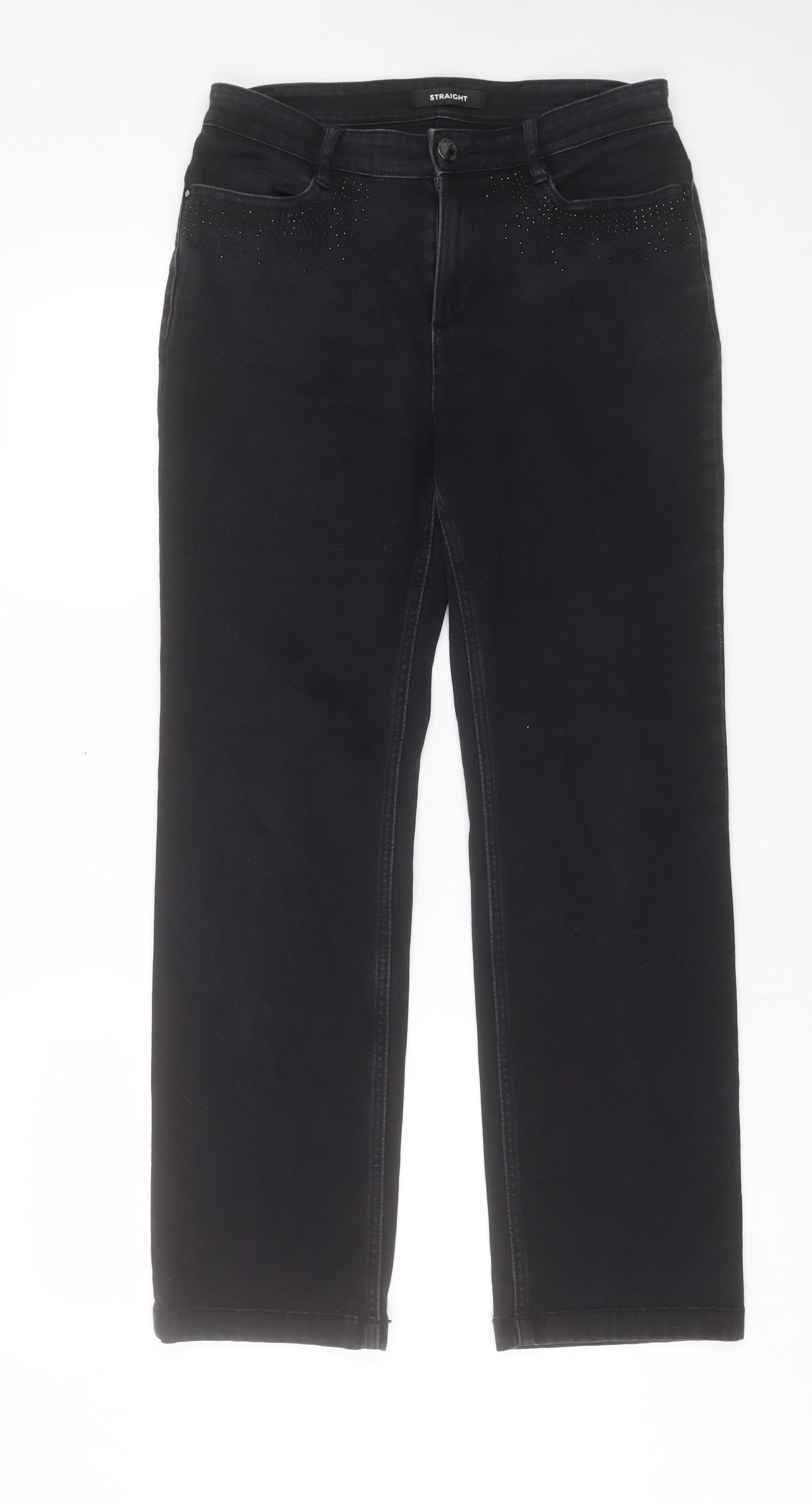 Marks and Spencer Womens Black Cotton Straight Jeans Size 10 L28 in Regular Button