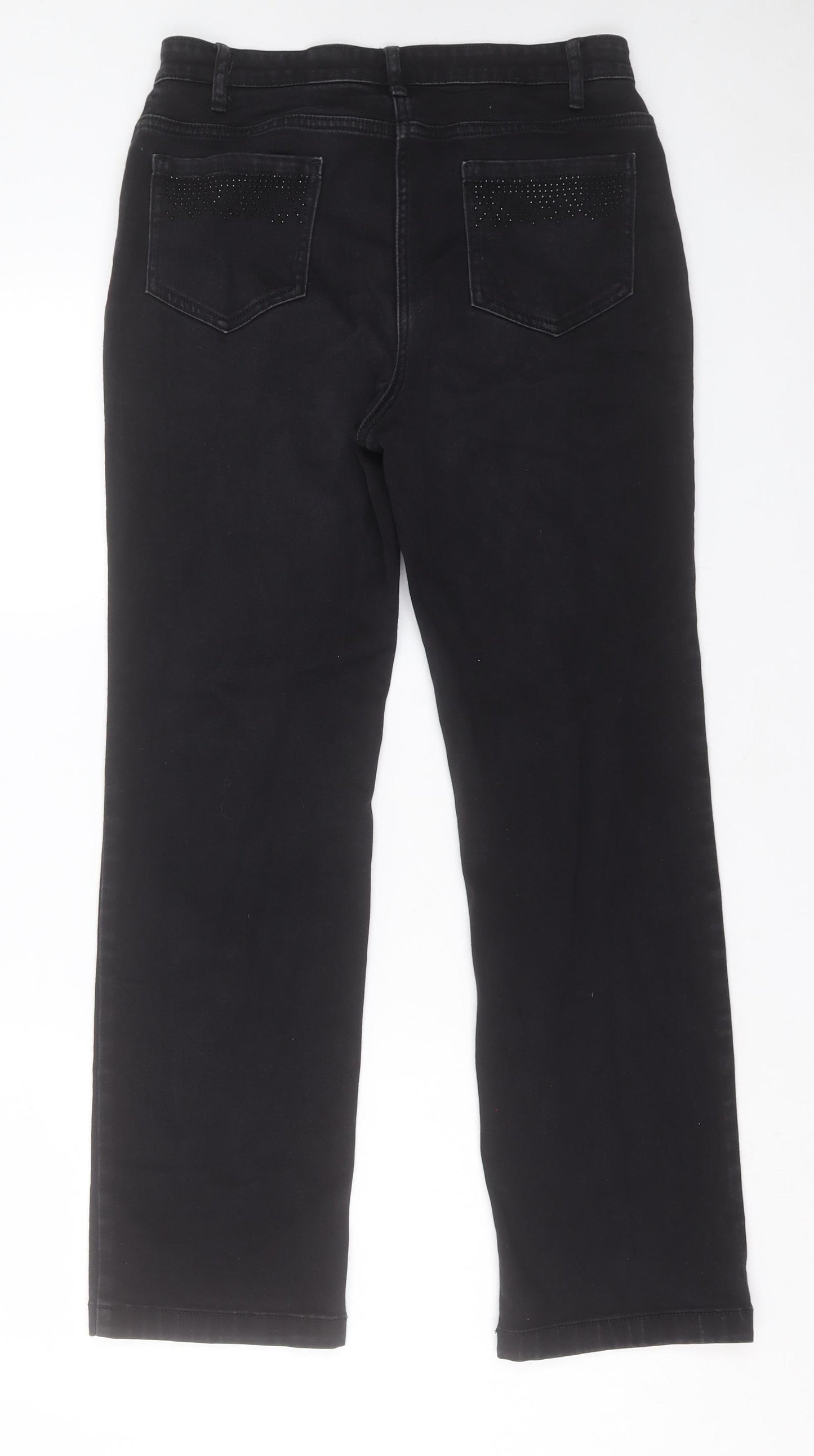 Marks and Spencer Womens Black Cotton Straight Jeans Size 10 L28 in Regular Button