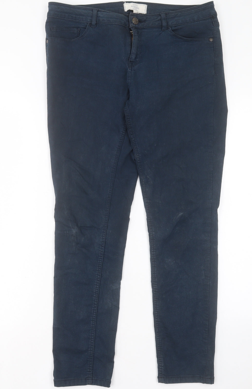 Fat Face Womens Green Cotton Straight Jeans Size 14 L28 in Regular Button