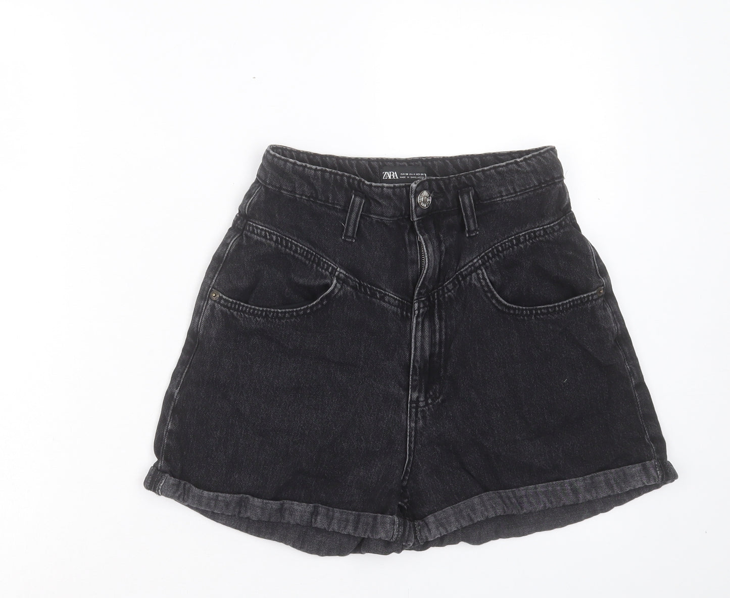 Zara Womens Black Cotton Boyfriend Shorts Size 8 Regular Button