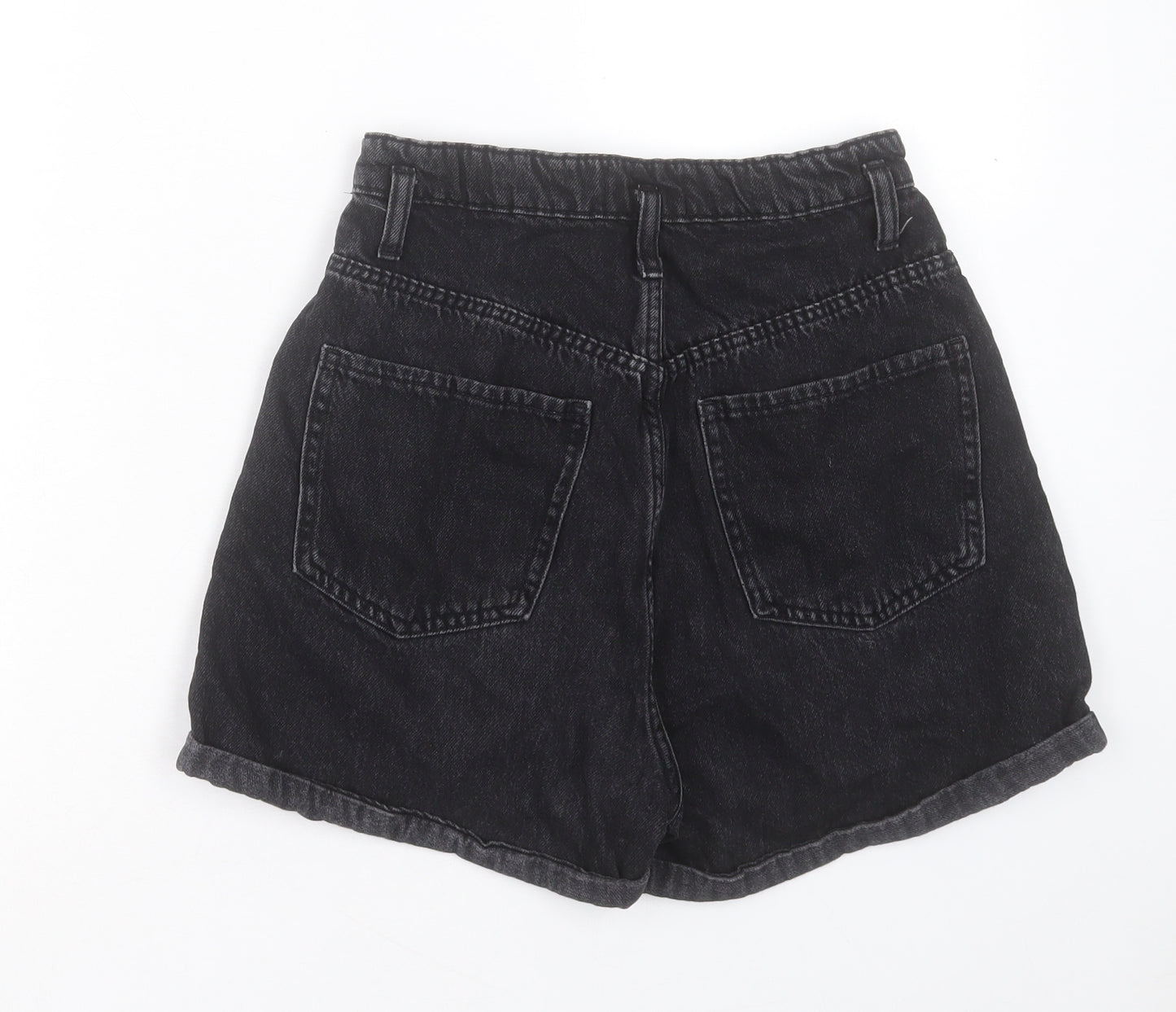 Zara Womens Black Cotton Boyfriend Shorts Size 8 Regular Button