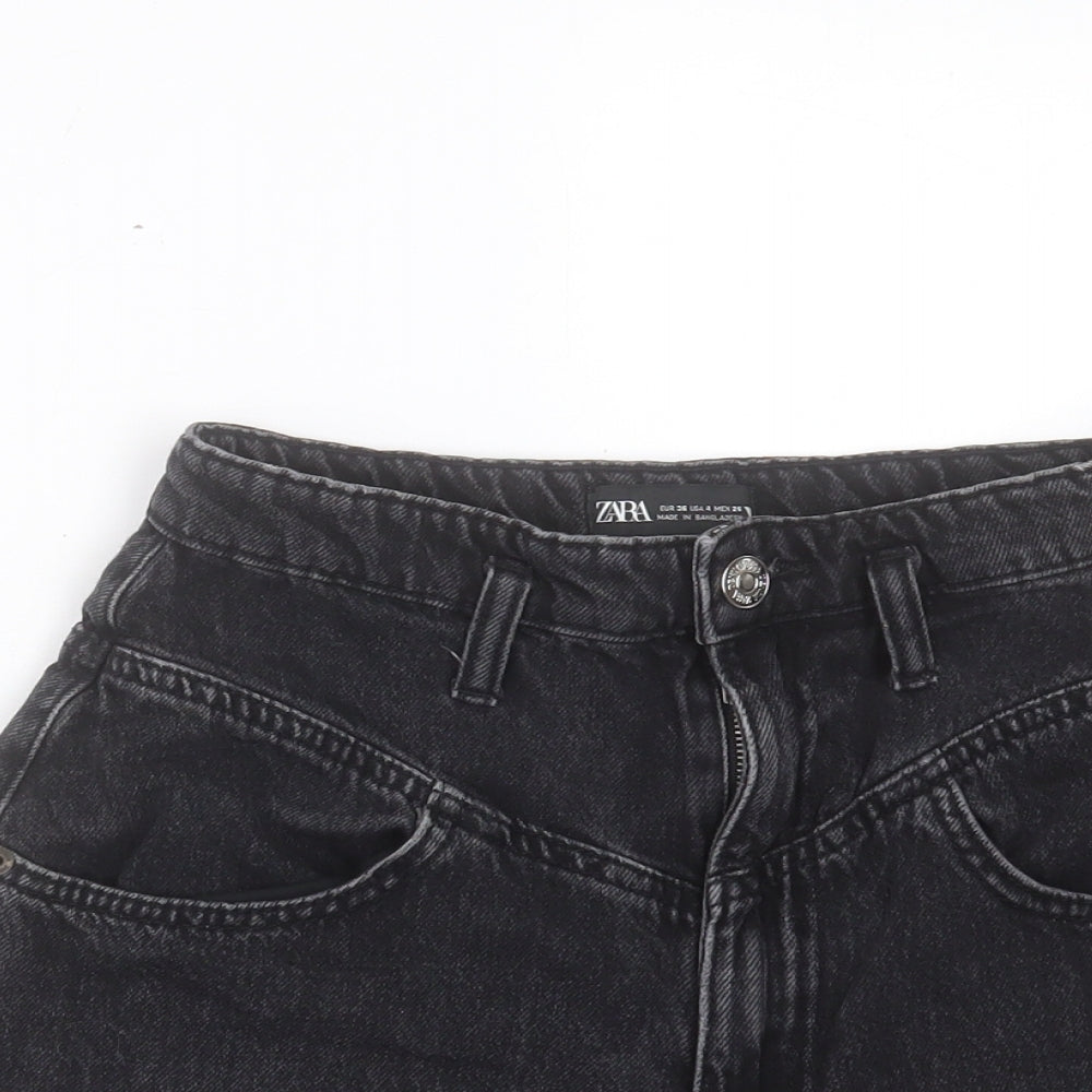 Zara Womens Black Cotton Boyfriend Shorts Size 8 Regular Button