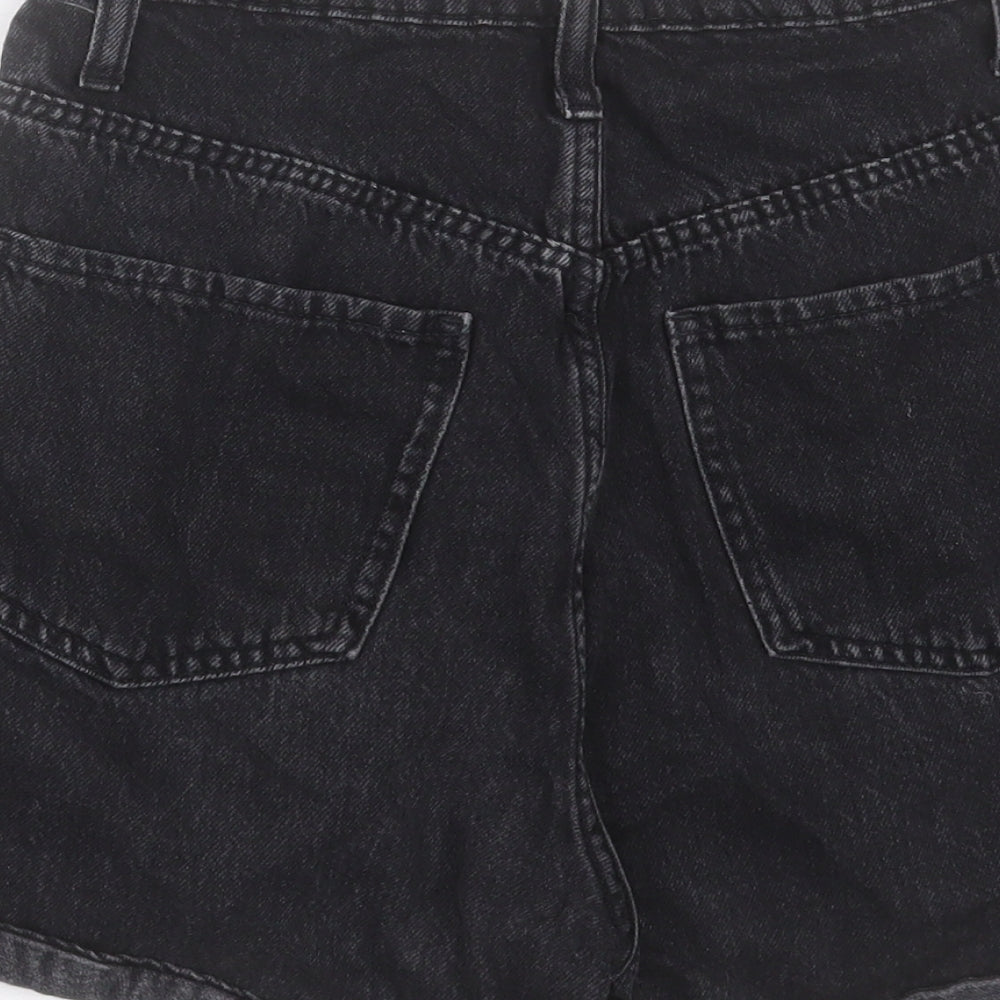 Zara Womens Black Cotton Boyfriend Shorts Size 8 Regular Button