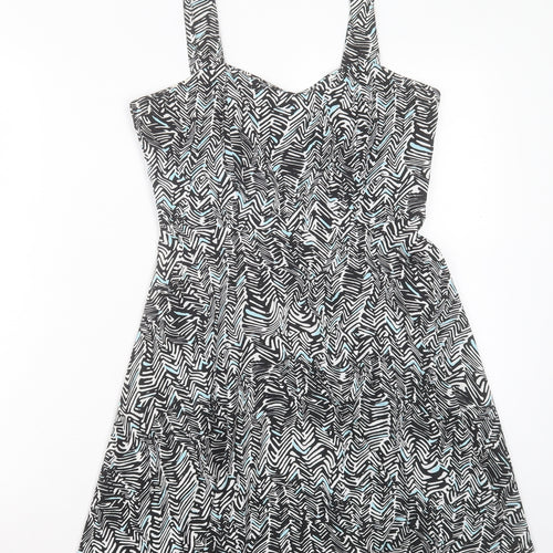 TFNC Womens Black Animal Print Polyester A-Line Size S V-Neck Zip