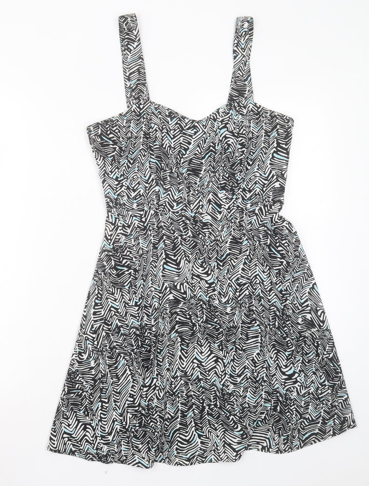 TFNC Womens Black Animal Print Polyester A-Line Size S V-Neck Zip