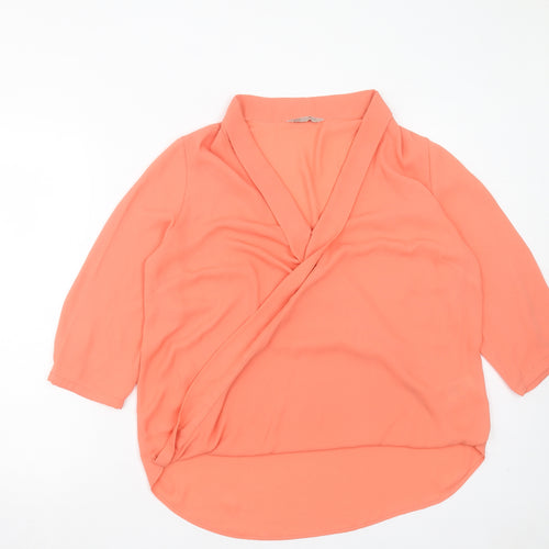 Marks and Spencer Womens Orange Polyester Basic Blouse Size 14 V-Neck