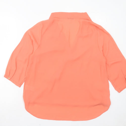 Marks and Spencer Womens Orange Polyester Basic Blouse Size 14 V-Neck