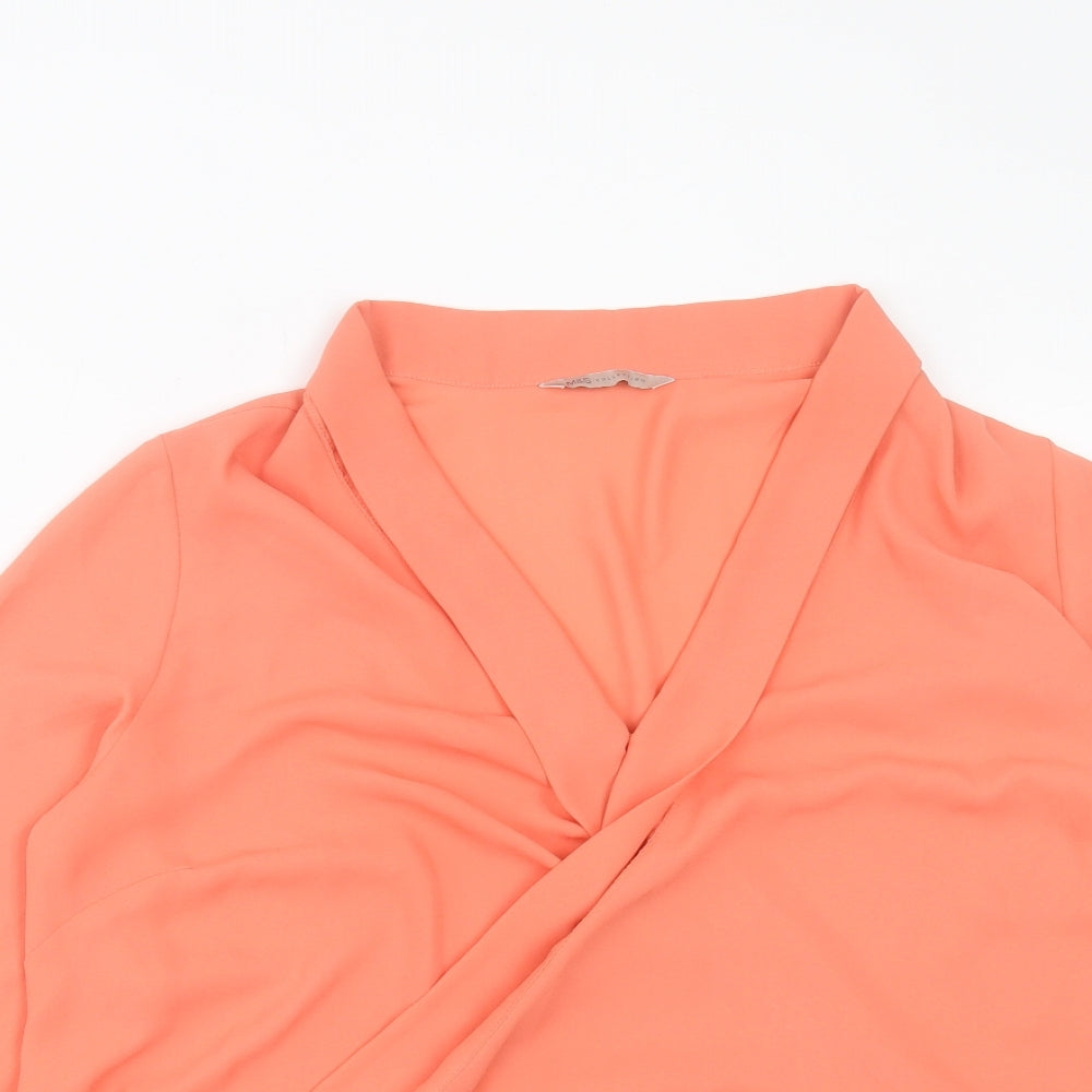 Marks and Spencer Womens Orange Polyester Basic Blouse Size 14 V-Neck