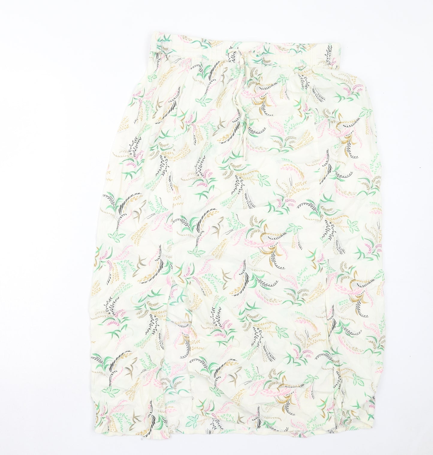 Marks and Spencer Womens Ivory Geometric Viscose A-Line Skirt Size 12 Drawstring