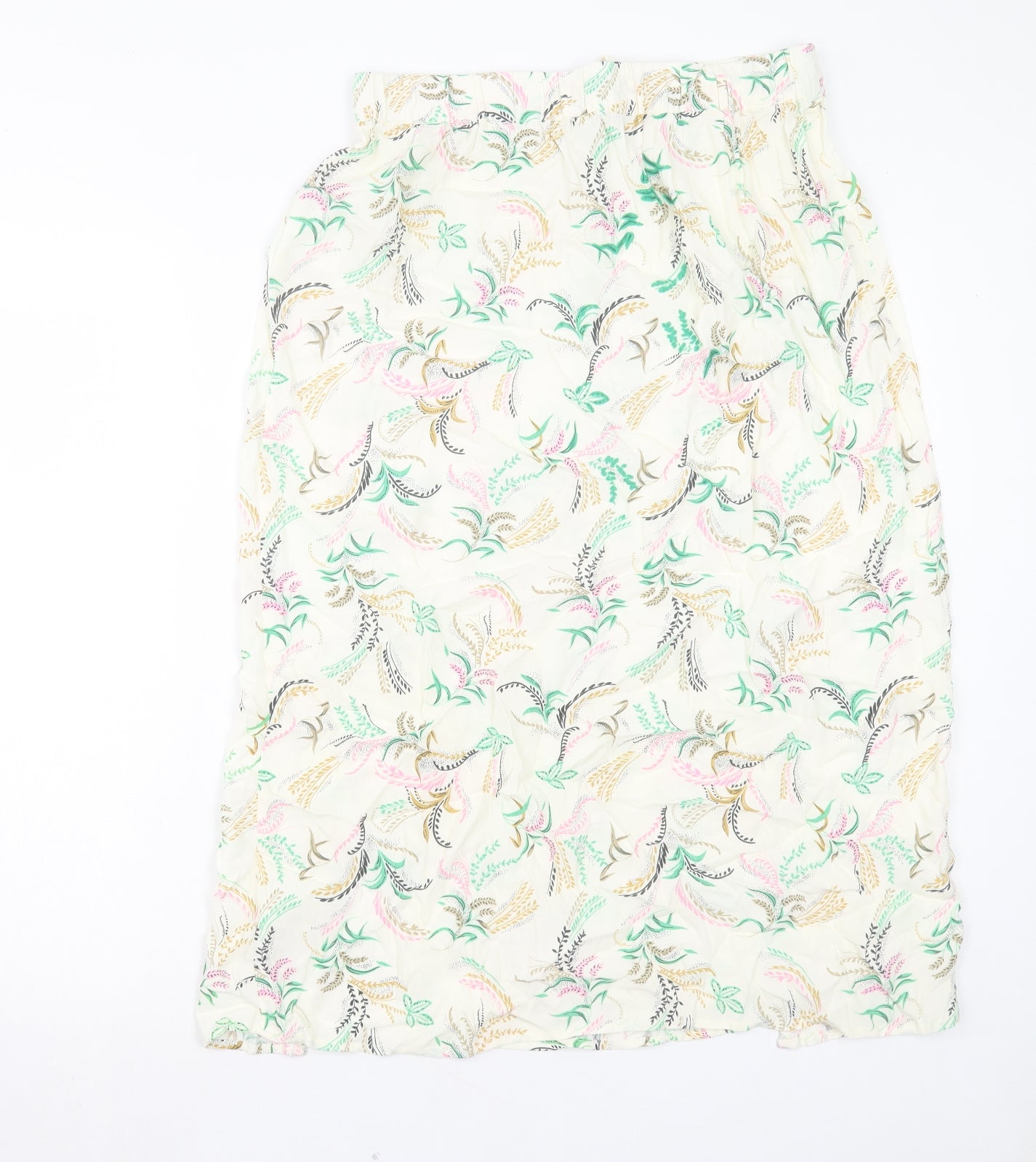 Marks and Spencer Womens Ivory Geometric Viscose A-Line Skirt Size 12 Drawstring
