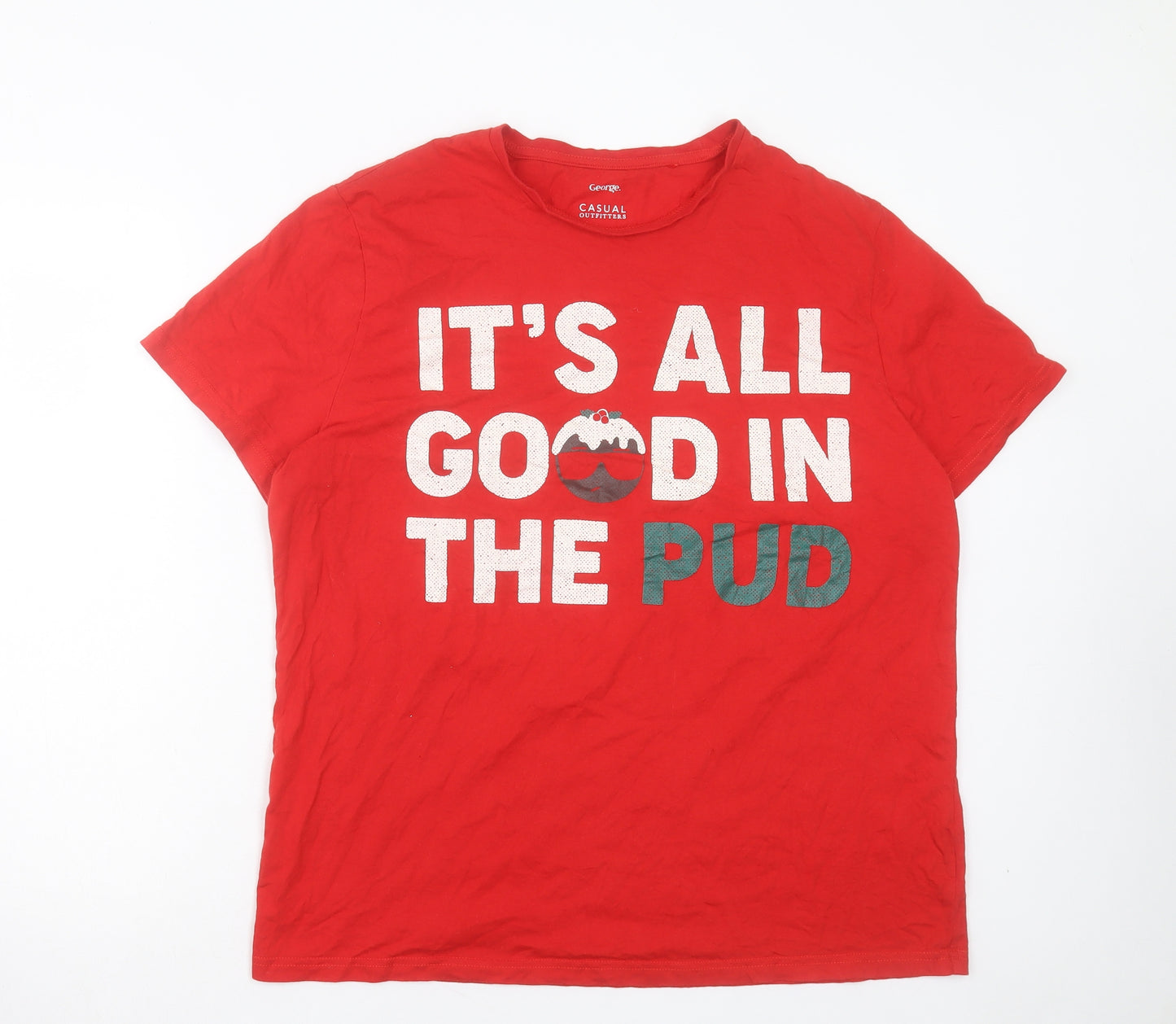 George Mens Red Cotton T-Shirt Size XL Crew Neck - Its All Good In The Pud.