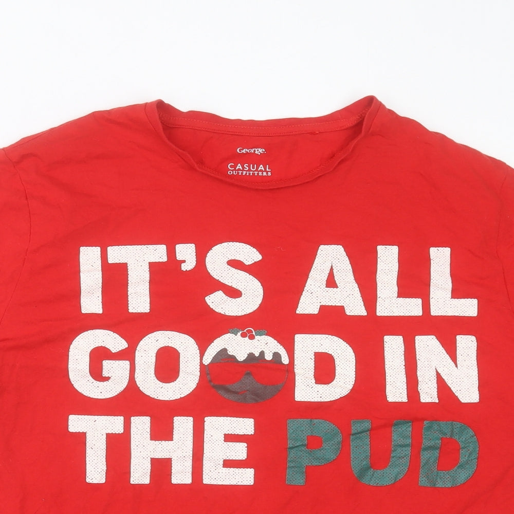George Mens Red Cotton T-Shirt Size XL Crew Neck - Its All Good In The Pud.