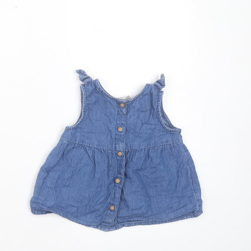 Primark Girls Blue Cotton A-Line Size 12-18 Months Crew Neck Button