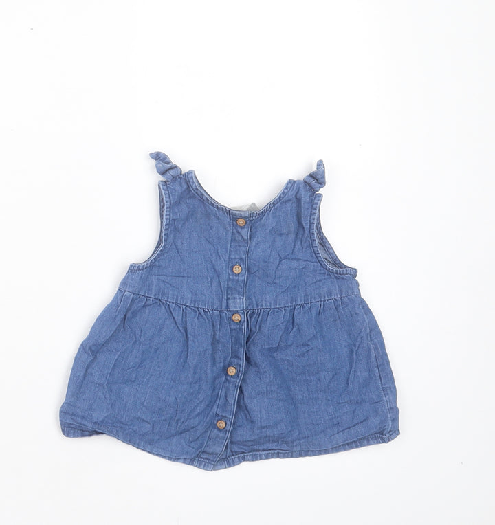 Primark Girls Blue Cotton A-Line Size 12-18 Months Crew Neck Button