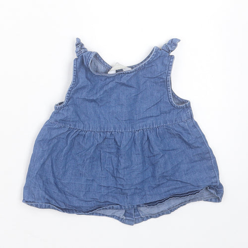 Primark Girls Blue Cotton A-Line Size 12-18 Months Crew Neck Button