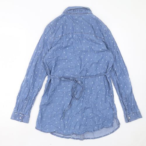 Marks and Spencer Womens Blue Geometric Cotton Shirt Dress Size 10 Collared Button