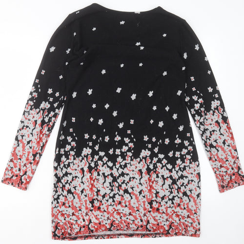 Purplish Womens Black Floral Polyester A-Line Size S Crew Neck Pullover