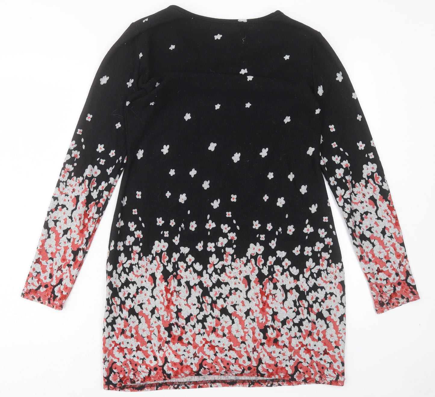 Purplish Womens Black Floral Polyester A-Line Size S Crew Neck Pullover