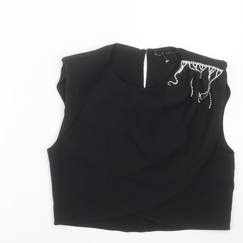 Zara Womens Black Polyester Cropped Tank Size S Crew Neck