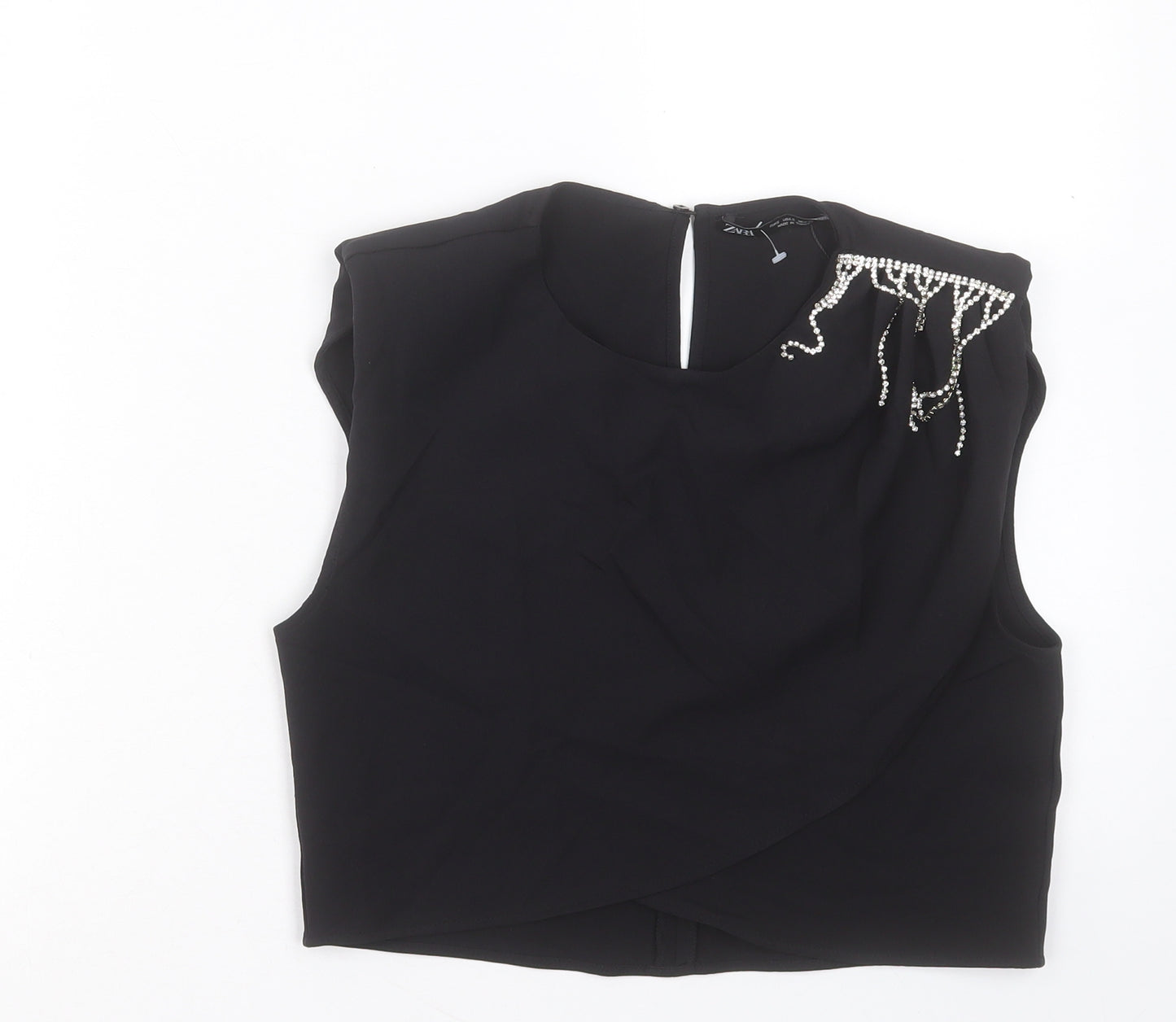 Zara Womens Black Polyester Cropped Tank Size S Crew Neck