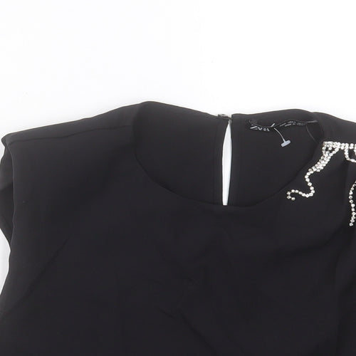 Zara Womens Black Polyester Cropped Tank Size S Crew Neck