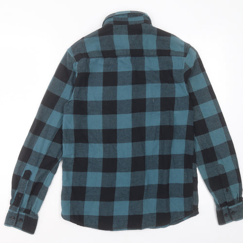Primark Mens Blue Plaid Cotton Button-Up Size XS Collared Button - Pocket Detail
