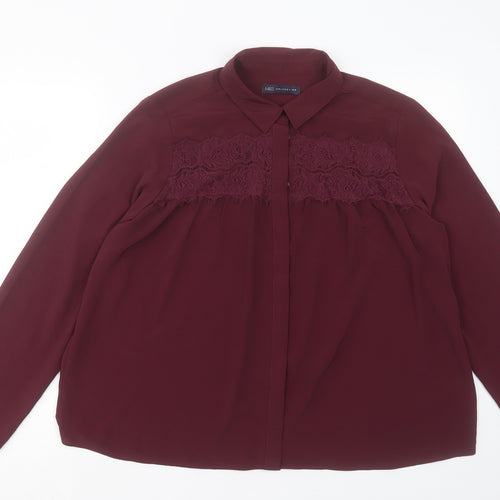 Marks and Spencer Womens Purple Polyester Basic Button-Up Size 18 Collared - Lace Detail