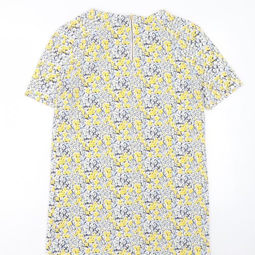 Warehouse Womens Yellow Floral Polyester A-Line Size 14 Crew Neck Zip