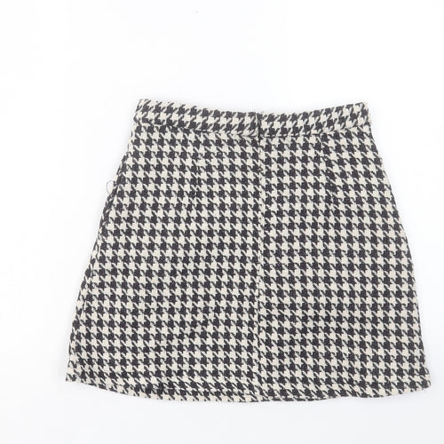 In the Style Womens White Plaid Polyester A-Line Skirt Size 6 Zip