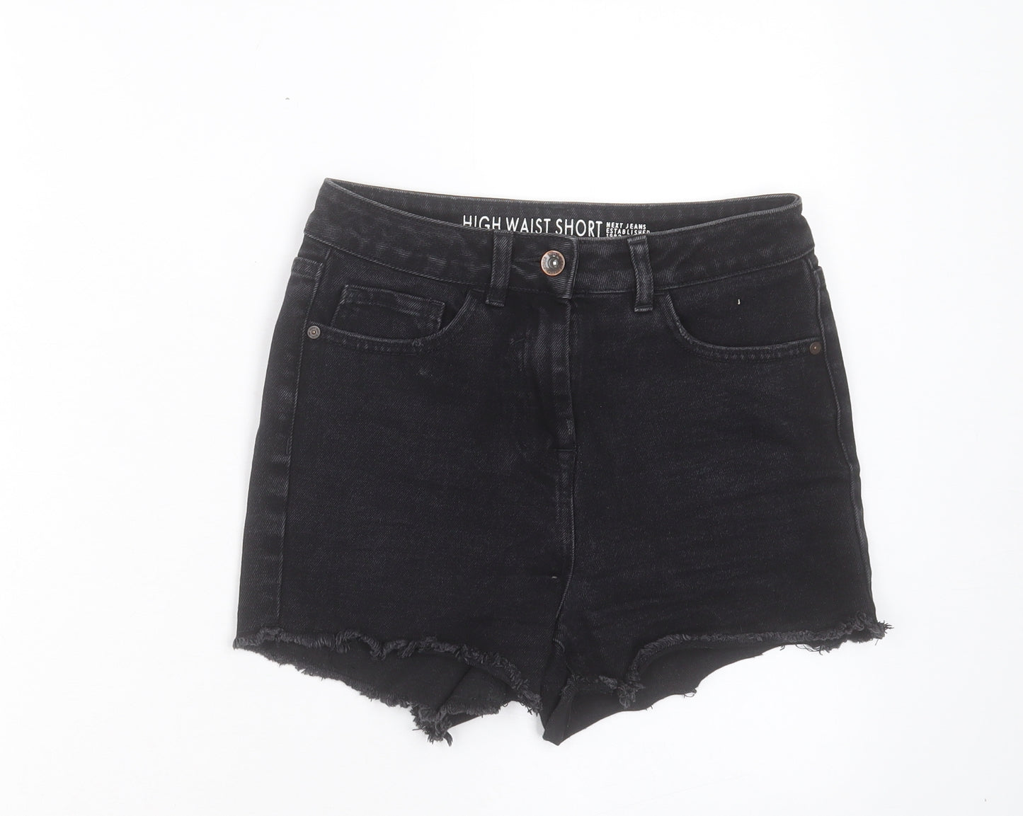 NEXT Womens Black Cotton Boyfriend Shorts Size 6 L3 in Regular Button