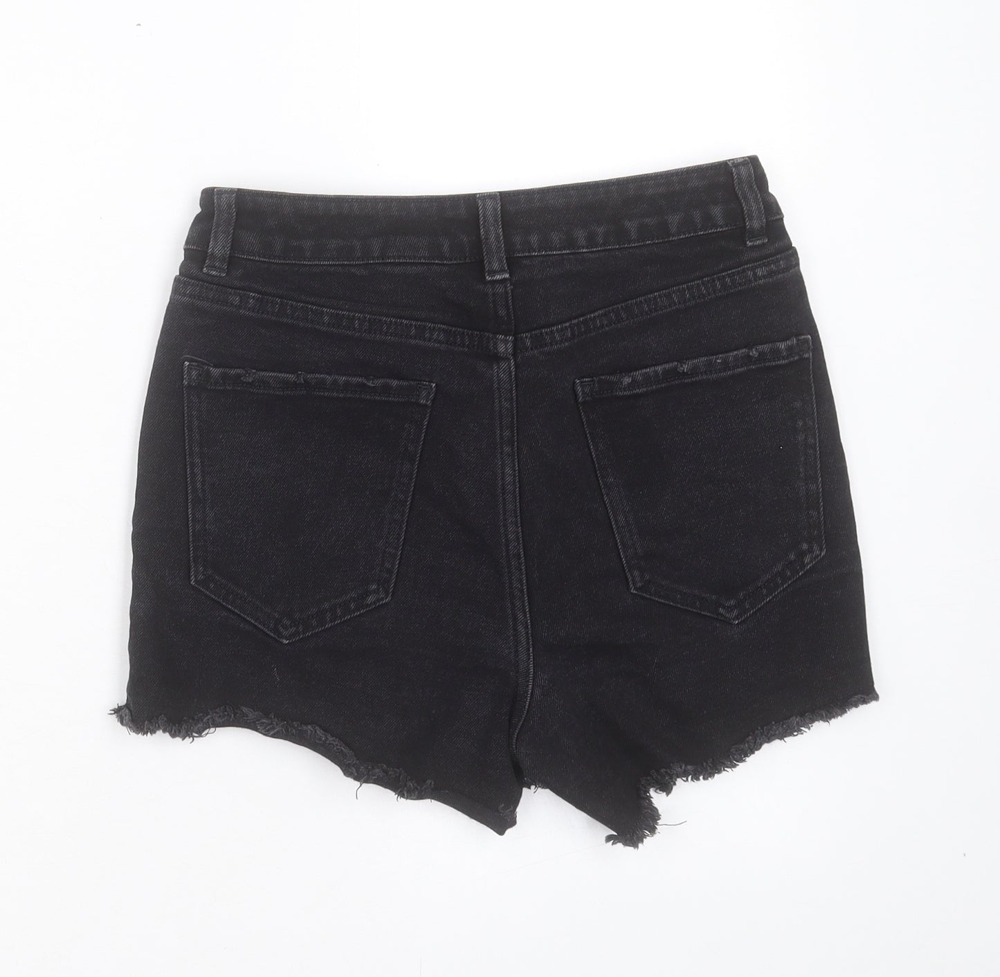 NEXT Womens Black Cotton Boyfriend Shorts Size 6 L3 in Regular Button