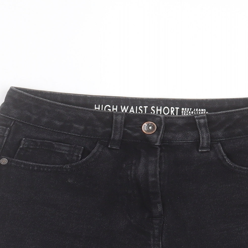 NEXT Womens Black Cotton Boyfriend Shorts Size 6 L3 in Regular Button