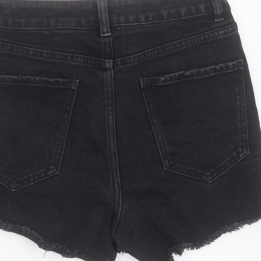 NEXT Womens Black Cotton Boyfriend Shorts Size 6 L3 in Regular Button