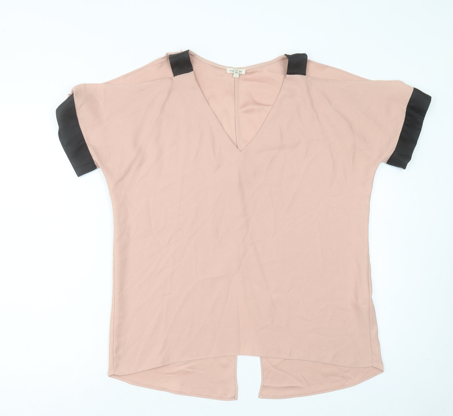 River Island Womens Pink Polyester Basic T-Shirt Size 10 V-Neck - Cold Shoulder