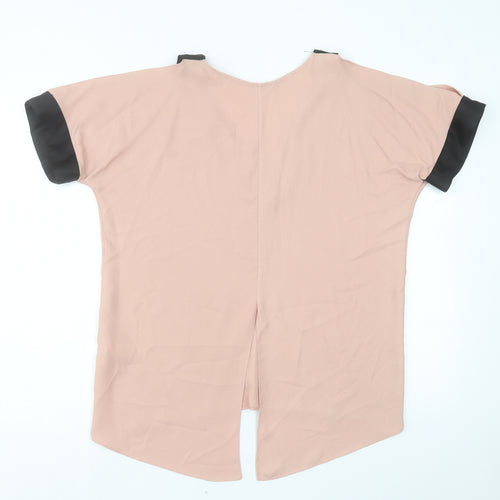 River Island Womens Pink Polyester Basic T-Shirt Size 10 V-Neck - Cold Shoulder