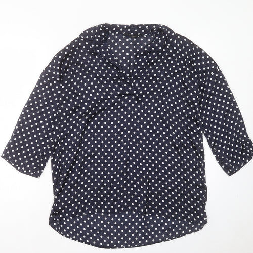 Zara Womens Blue Polka Dot Polyester Basic Blouse Size S V-Neck