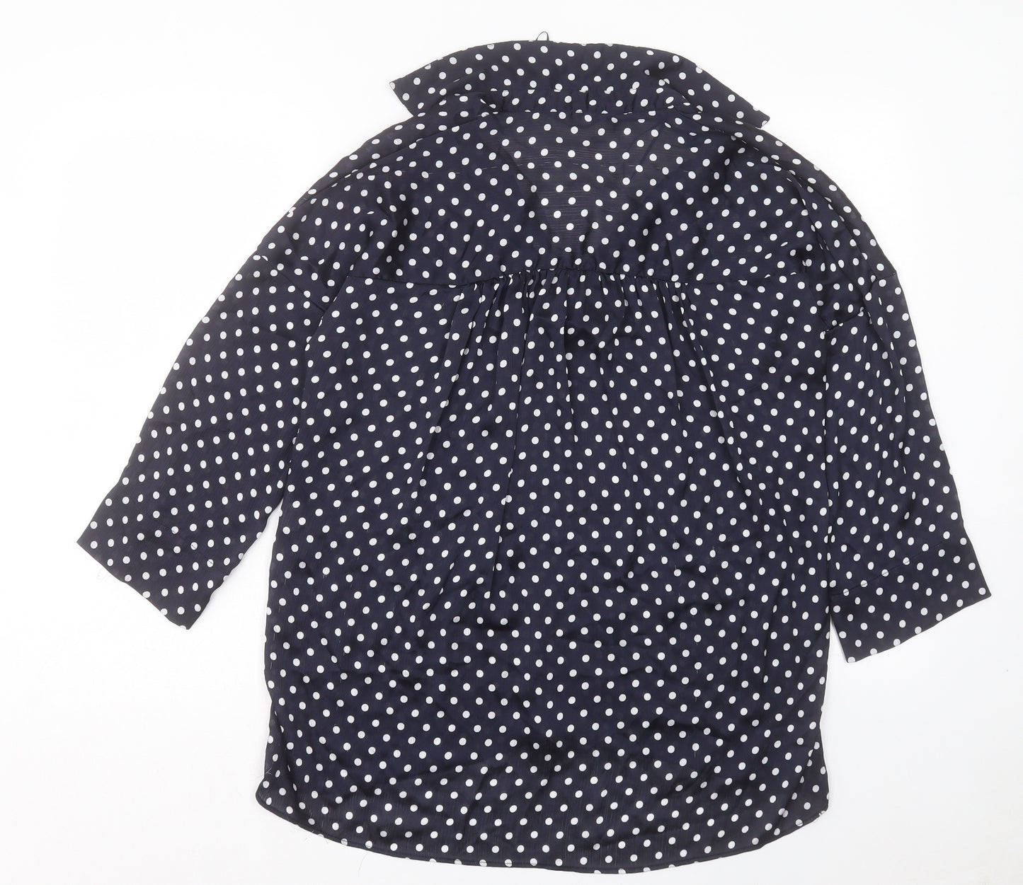 Zara Womens Blue Polka Dot Polyester Basic Blouse Size S V-Neck