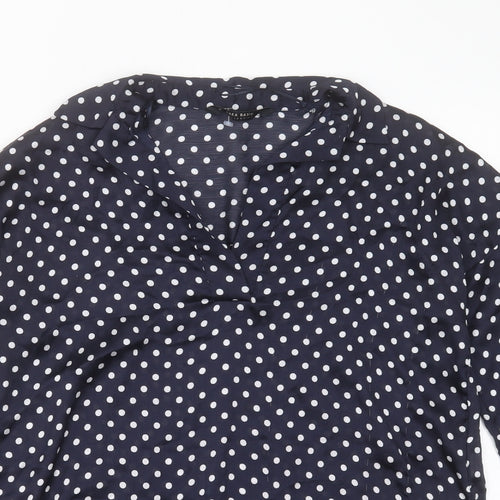 Zara Womens Blue Polka Dot Polyester Basic Blouse Size S V-Neck