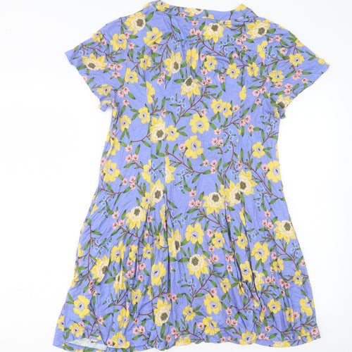 French Connection Womens Blue Floral Viscose A-Line Size 14 V-Neck Pullover