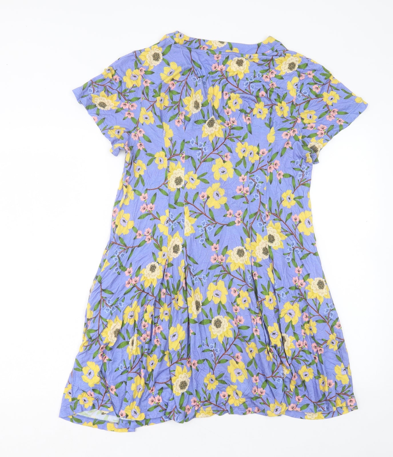 French Connection Womens Blue Floral Viscose A-Line Size 14 V-Neck Pullover