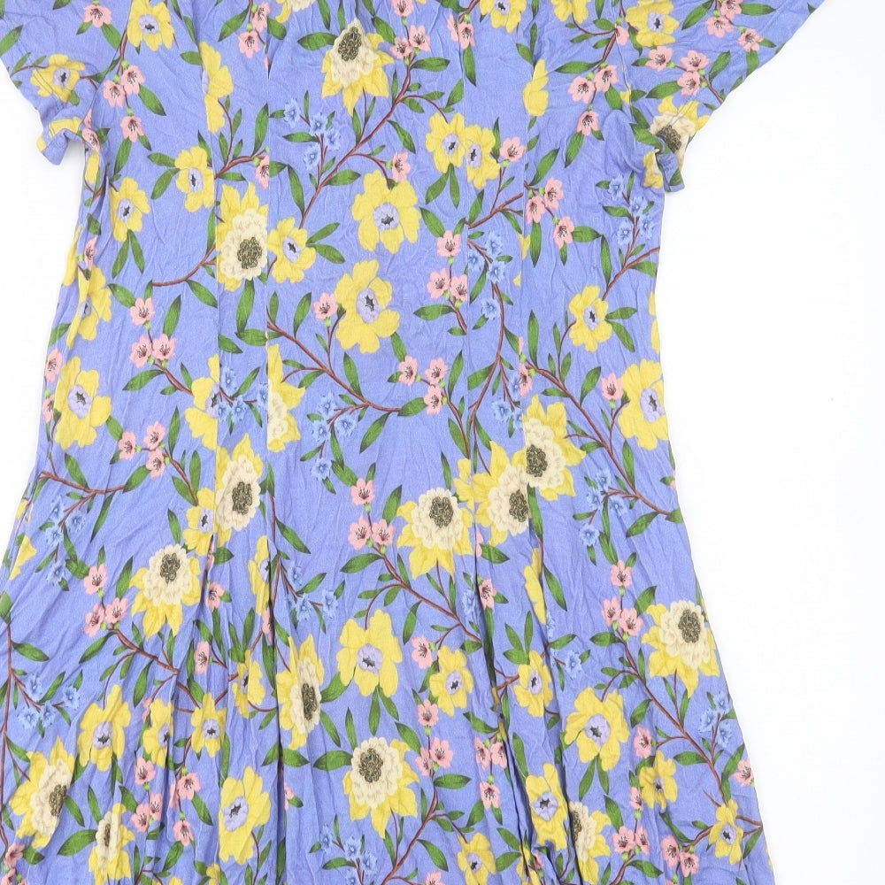 French Connection Womens Blue Floral Viscose A-Line Size 14 V-Neck Pullover