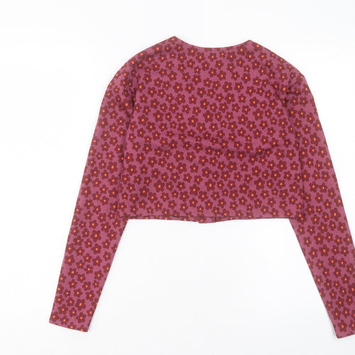 Pacific Republic Womens Purple V-Neck Floral Acrylic Cardigan Jumper Size XS