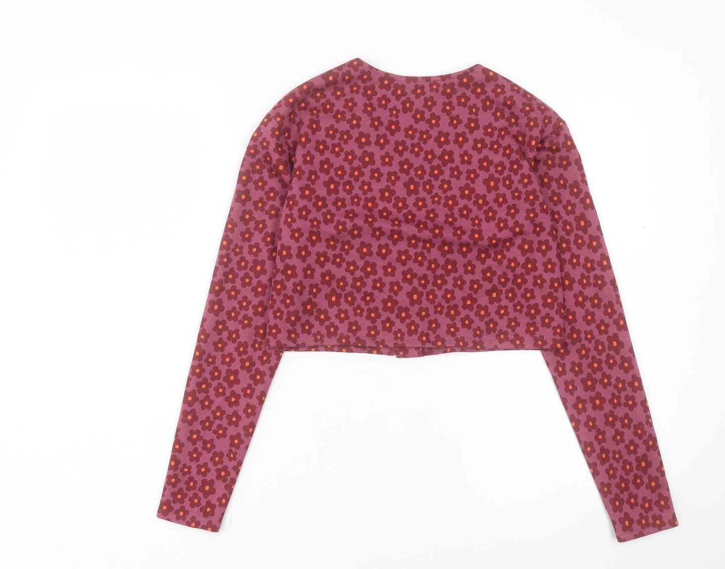 Pacific Republic Womens Purple V-Neck Floral Acrylic Cardigan Jumper Size XS