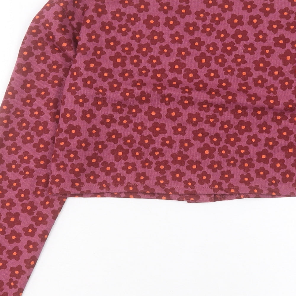 Pacific Republic Womens Purple V-Neck Floral Acrylic Cardigan Jumper Size XS