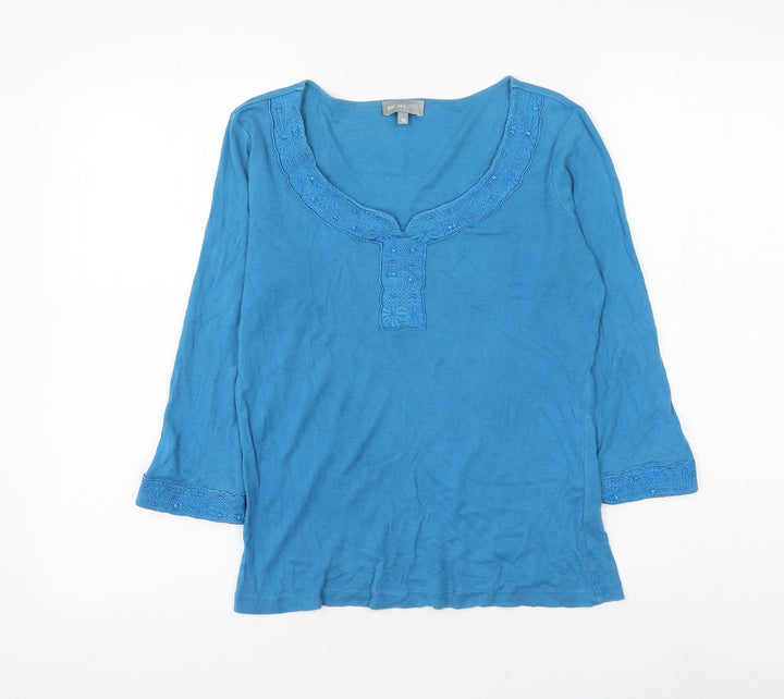 Per Una Womens Blue Cotton Basic Blouse Size 10 Scoop Neck